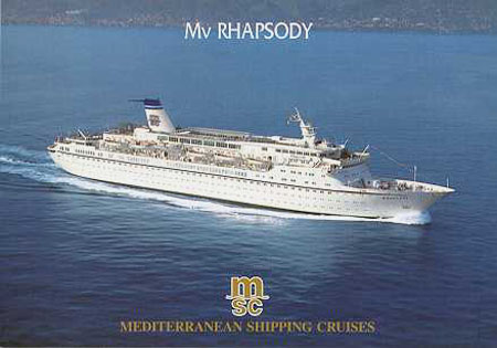 MSC Cruceros vende el Rhapsody a Mano Maritime. Postal oficial del buque con los nuevos colores