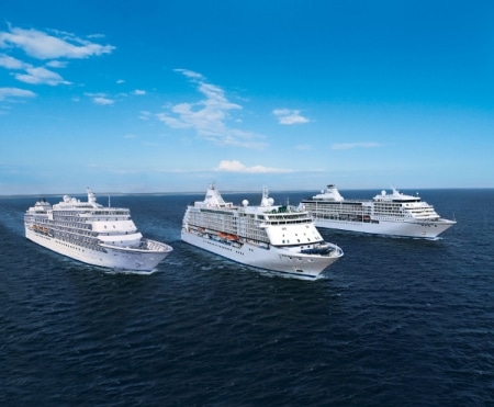 Imagen de los tres barcos de la flota de Regent Seven Seas Cruises