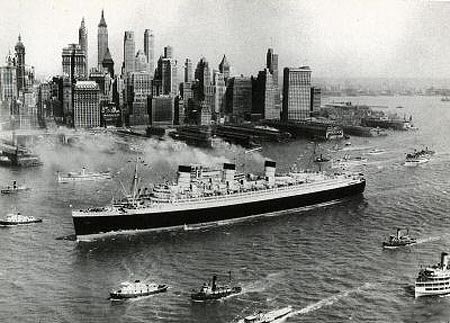 Primera llegada del Queen Mary a Nueva York