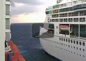 Colision entre dos barcos de crucero en Cozumel. Video de cruceros