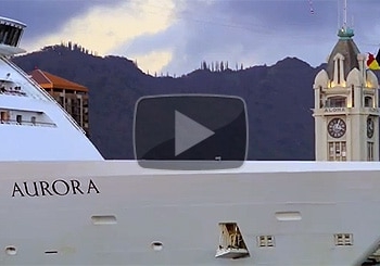 P&O Aurora saliendo del puerto de Honolulu, Aloha!