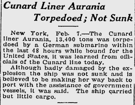 RMS Aurania de Cunard atacado