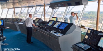 Ilustración de un puente de mando de un barco de crucero