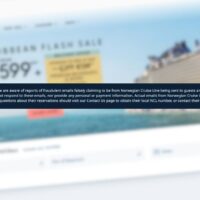 Aviso de Norwegian Cruise Line en su web sobre correos fraudulentos que se hacen pasar por la naviera