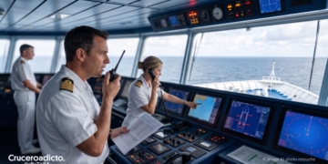 Oficiales en el puente de mando de un crucero
